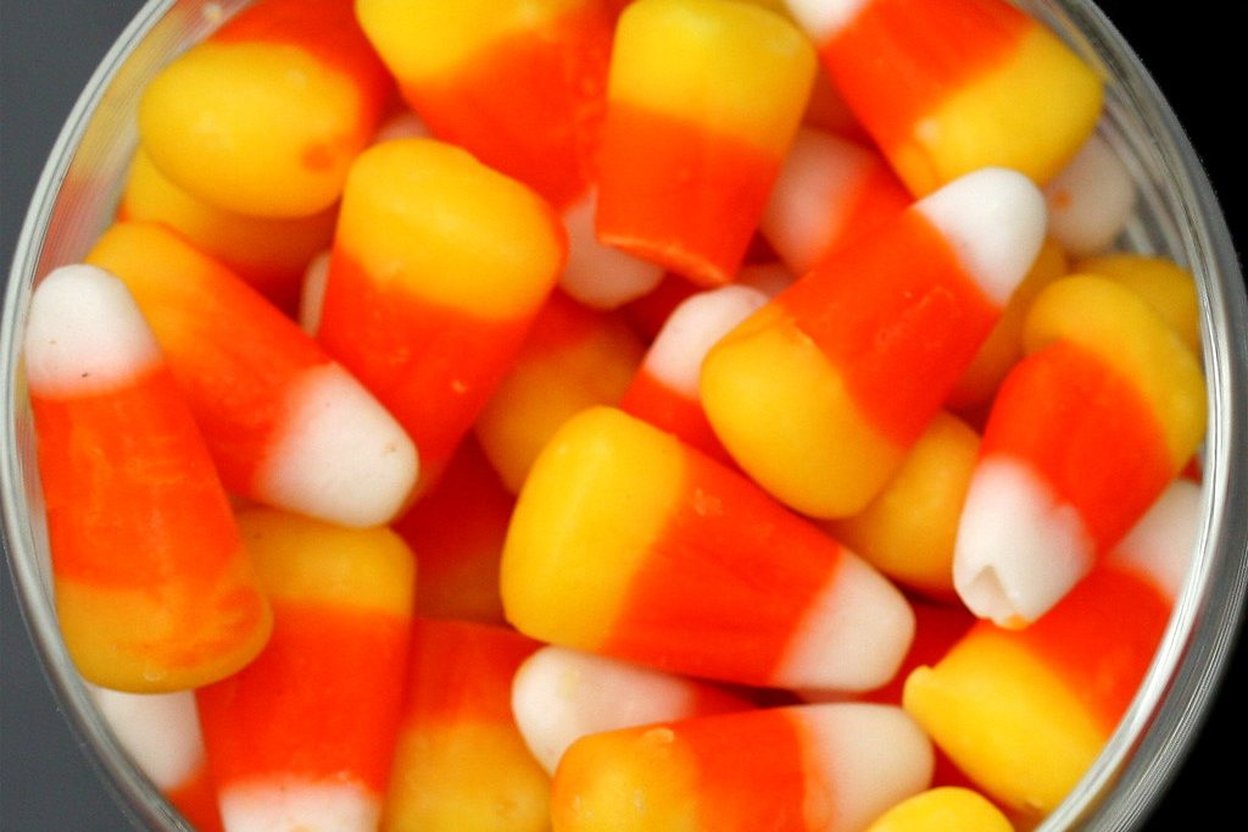 Candy corn pieces up close