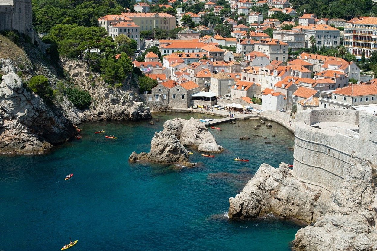 Dubrovnik's old town and city walls beside the sea, Croatia
